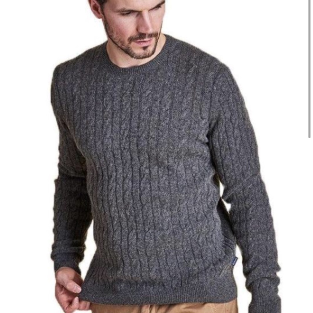 Barbour Essential Cable Crew Sweater Gray Size L